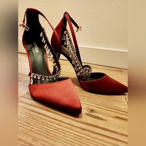 Express red satin heels women's size 8